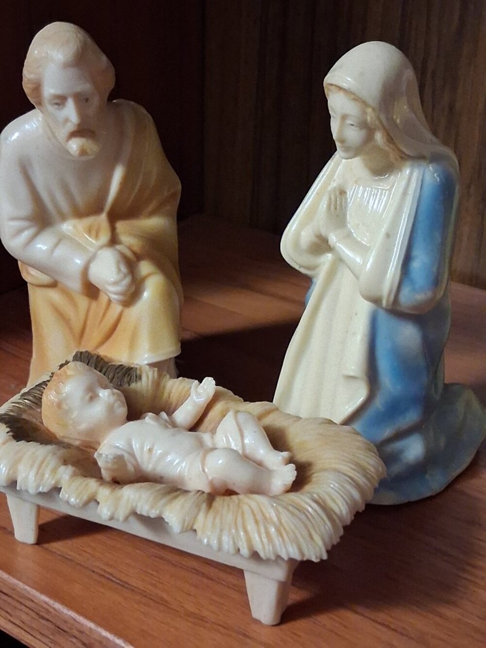 3 Vintage Nativity Christmas Holy Family plastic blow mold material Jesus Mary